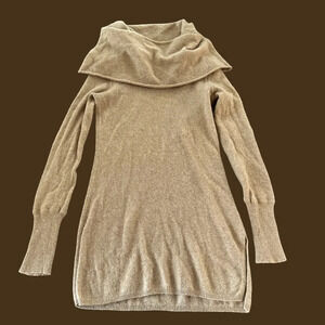 Sak’s Fifth Avenue Size Small 100% Cashmere Cowl Neck Longline Sweater Camel Tan